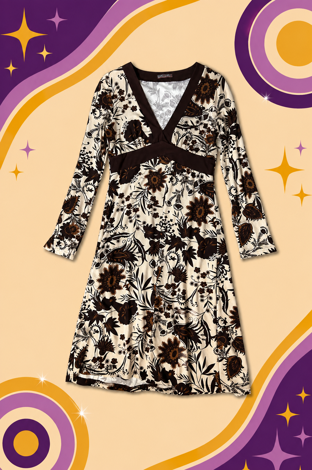 1990's Mei Mei Brown Patterned Dress