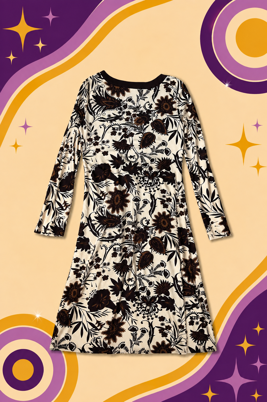 1990's Mei Mei Brown Patterned Dress