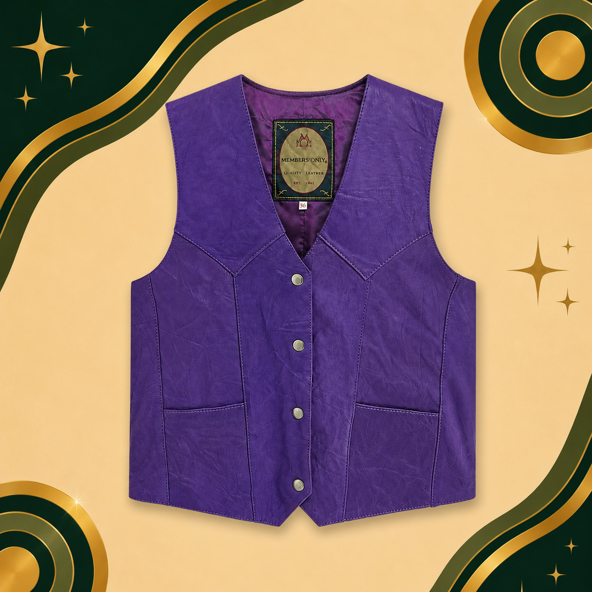 Mens Genuine Leather Members Only Purple Vest