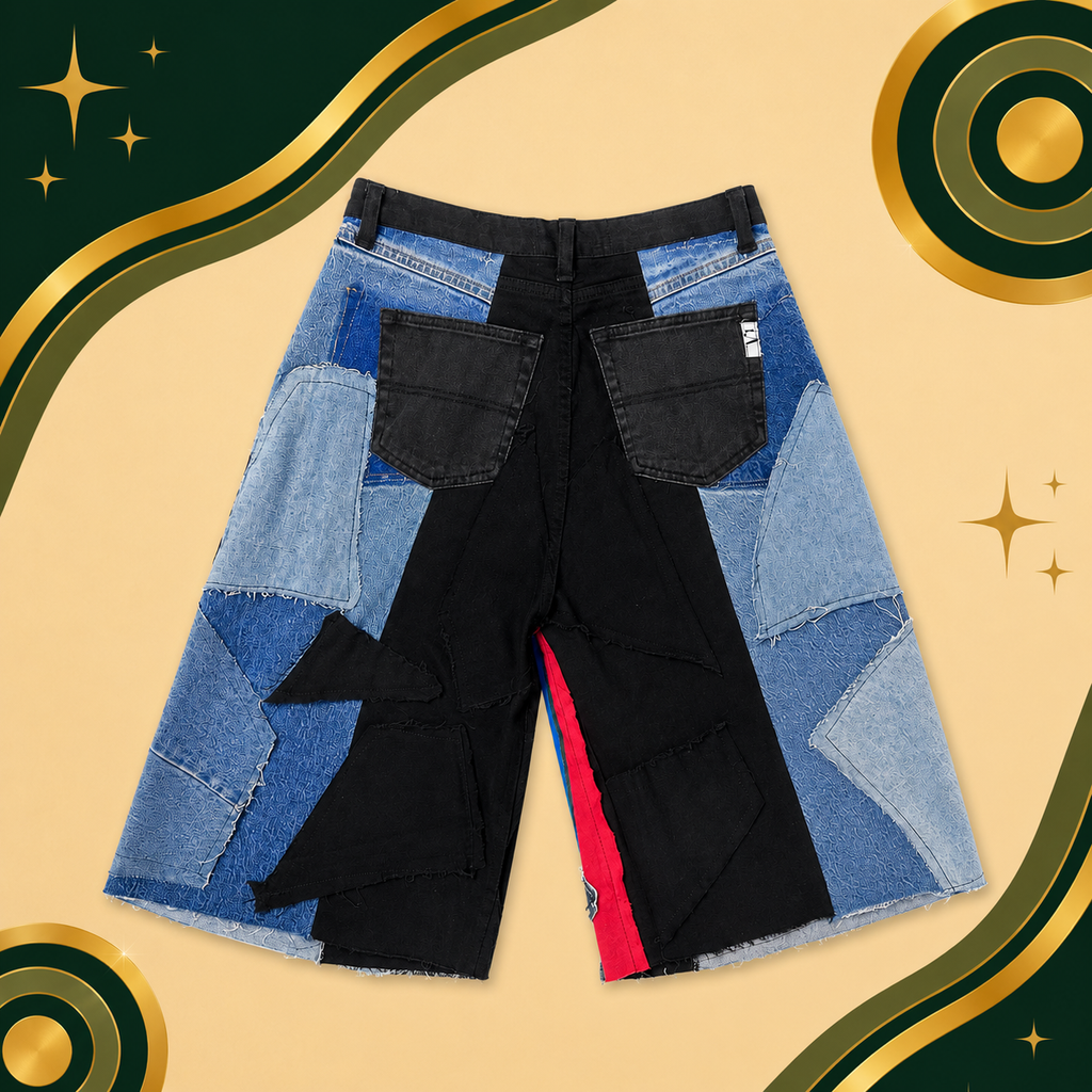 Mens Upcycled Denim Baggy Shorts