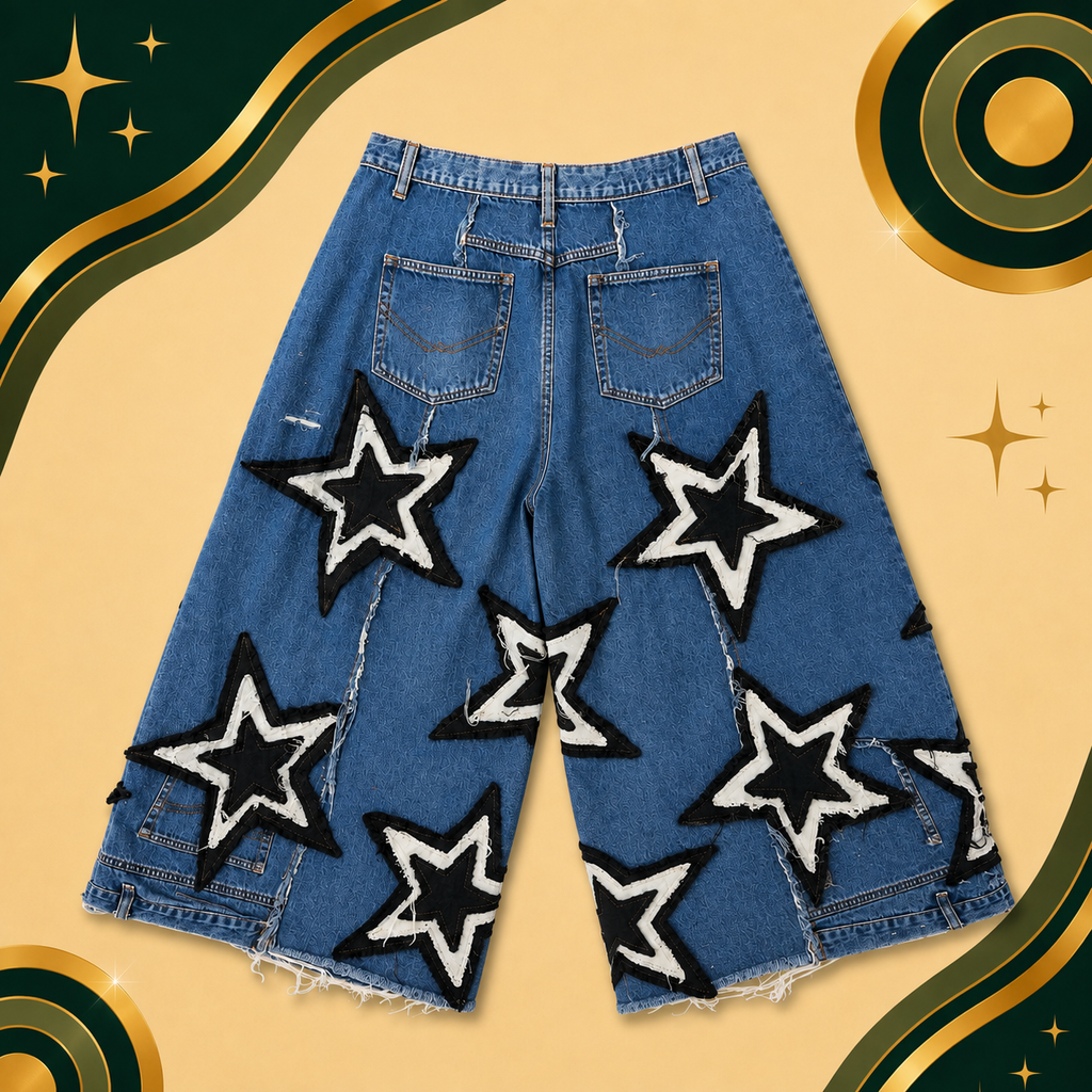 Mens Upcycled Denim Star Shorts