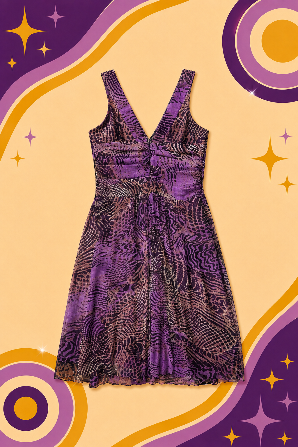 2000's Vintage Motive Silk Crocodile Pattern Dress