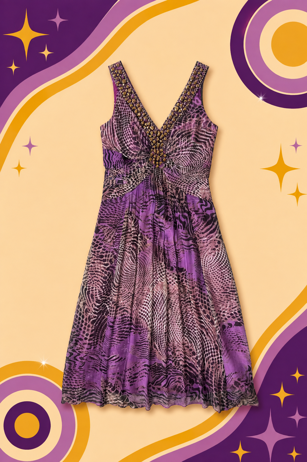 2000's Vintage Motive Silk Crocodile Pattern Dress