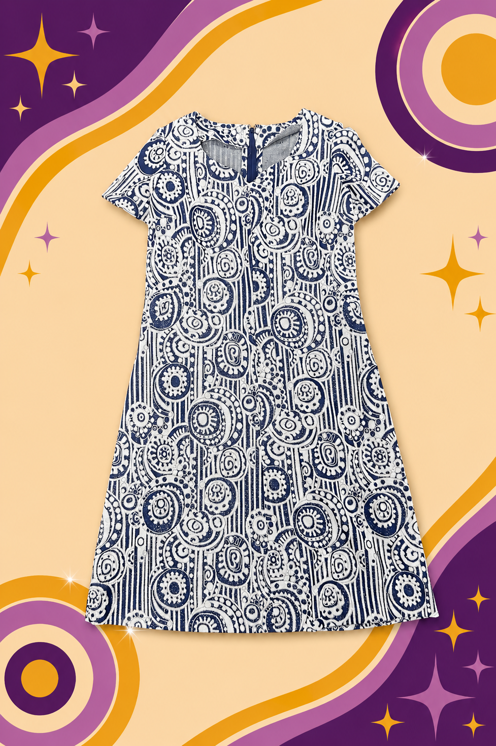 1960's Original Vintage Retro Pattern Silver Glitter Dress
