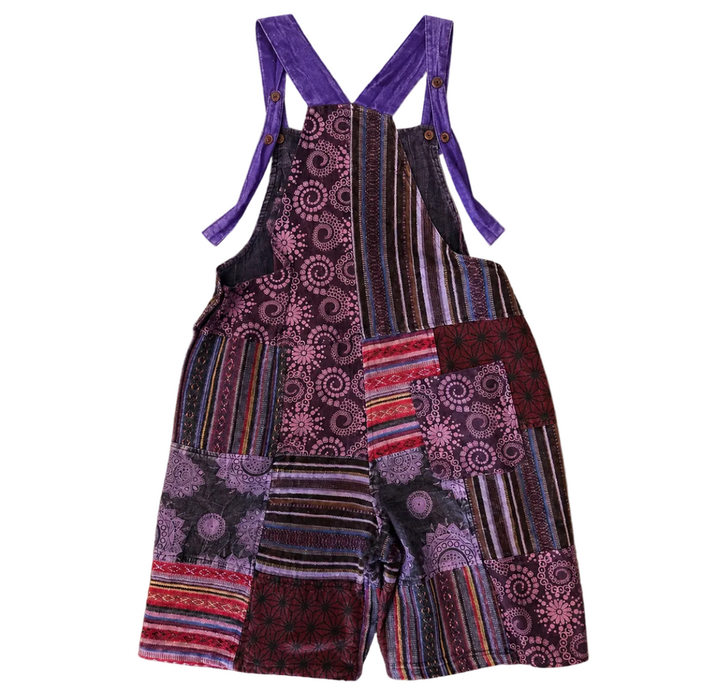 3rd Eye Patchwork 100% Cotton Purple Overalls (Short)