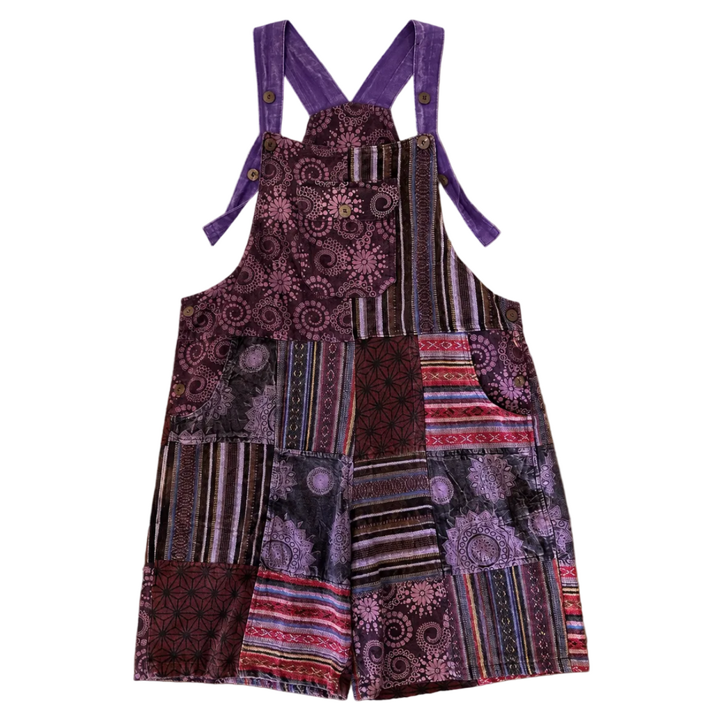 3rd Eye Patchwork 100% Cotton Purple Overalls (Short)