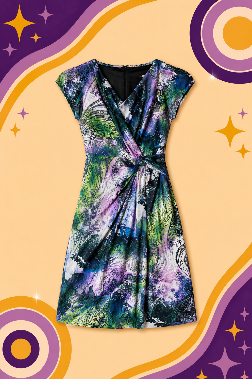 1990's Jersey Girl Purple Paisley Print Dress