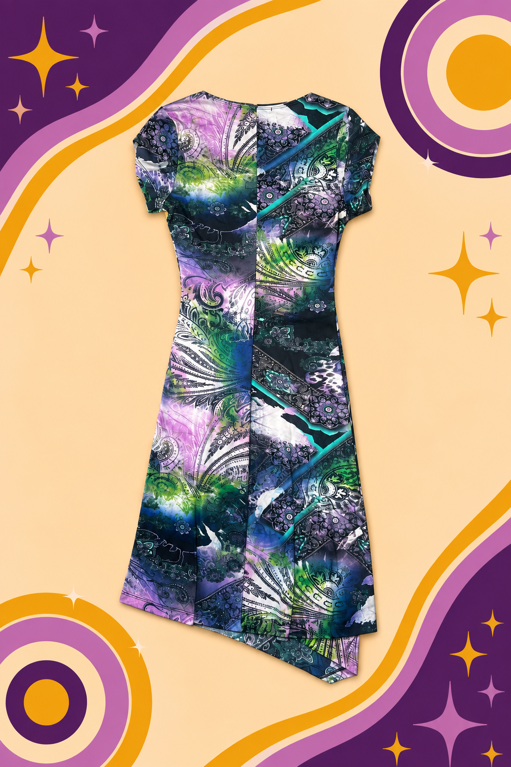 1990's Jersey Girl Purple Paisley Print Dress