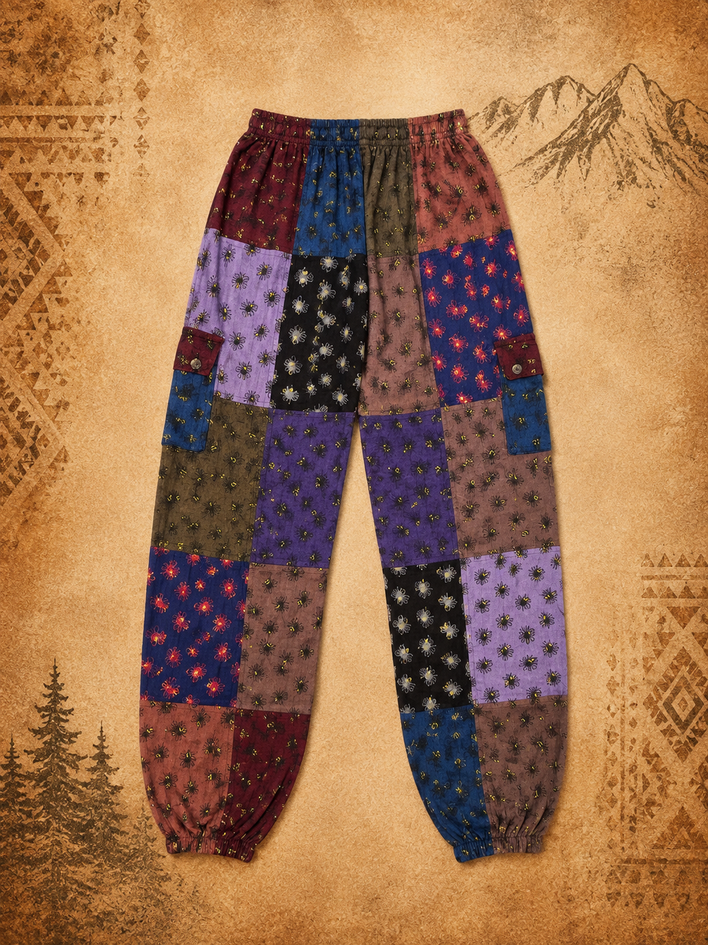 Mens 3rd Eye 100% Cotton Bee Patchwork Pants