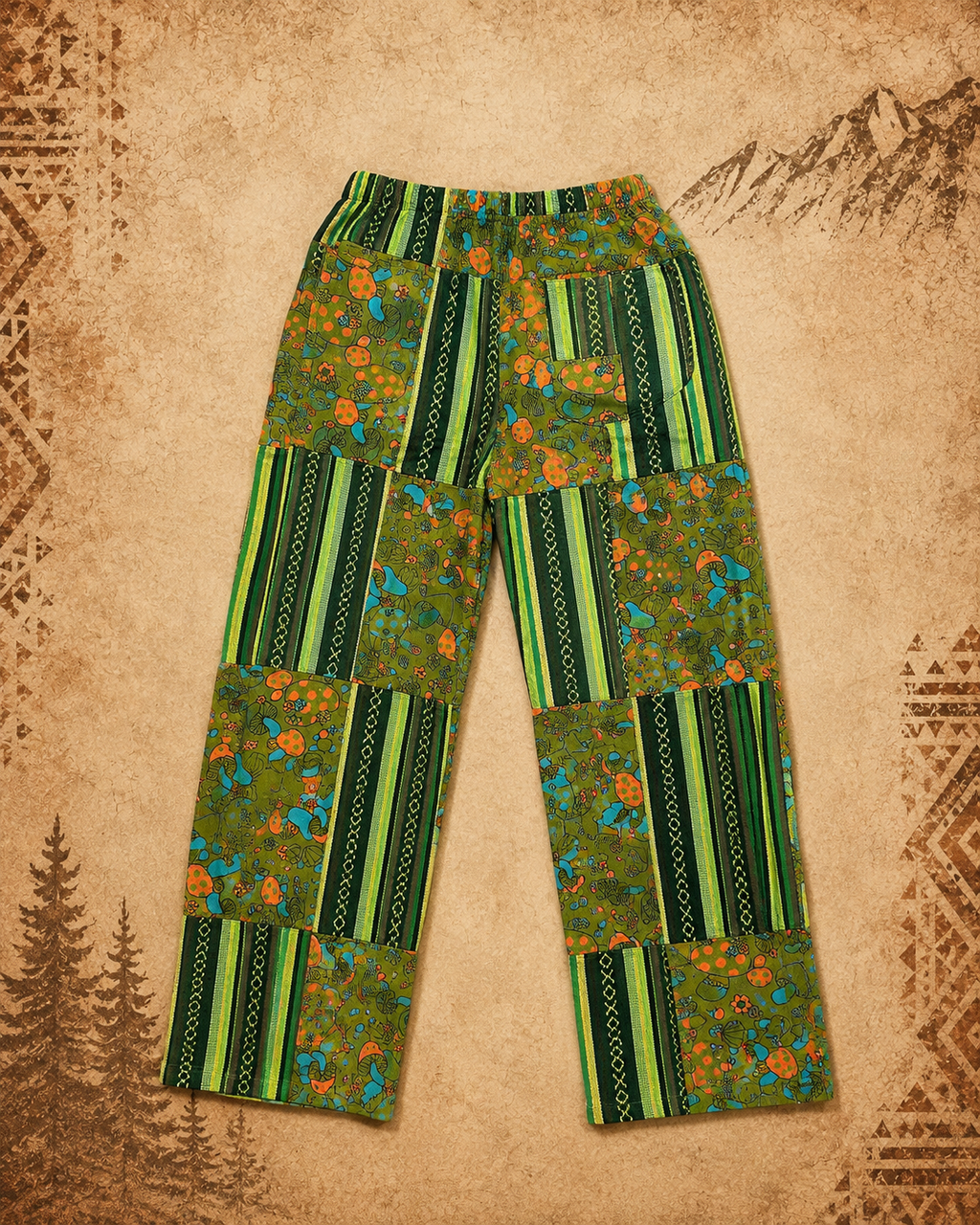 Mens 3rd Eye 100% Cotton Mushroom Patchwork Pants