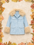 Miss Selfridge Pale blue Faux Fur Trim Jacket