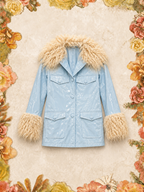 Miss Selfridge Pale blue Faux Fur Trim Jacket