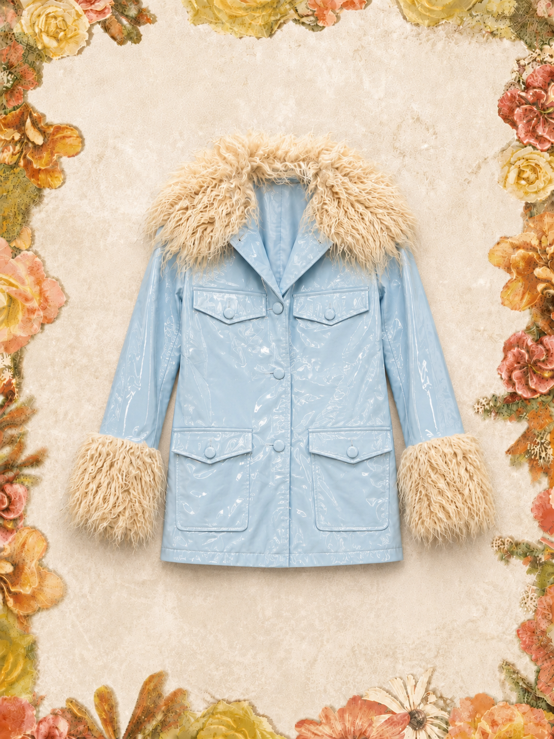 Miss Selfridge Pale blue Faux Fur Trim Jacket