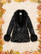 Patent Leather Illusion Brown Fur Trim Coat