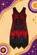 1920's Inspired Red/Black Sequin tassel Dress