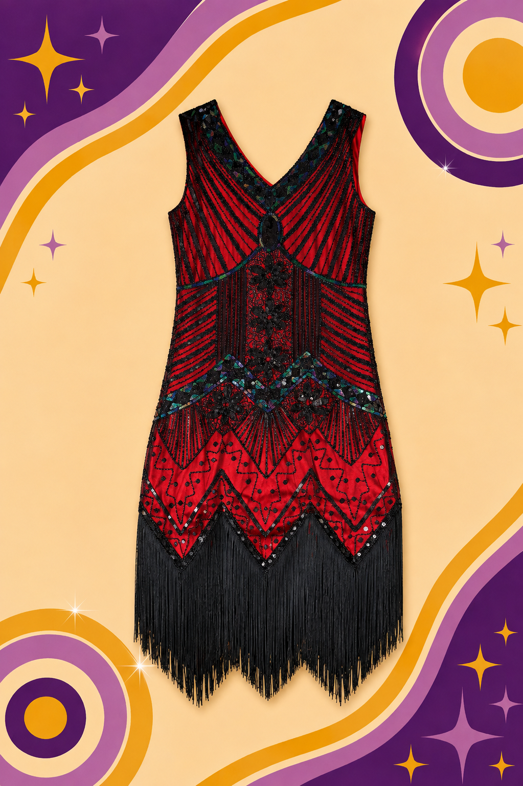 1920's Inspired Red/Black Sequin tassel Dress