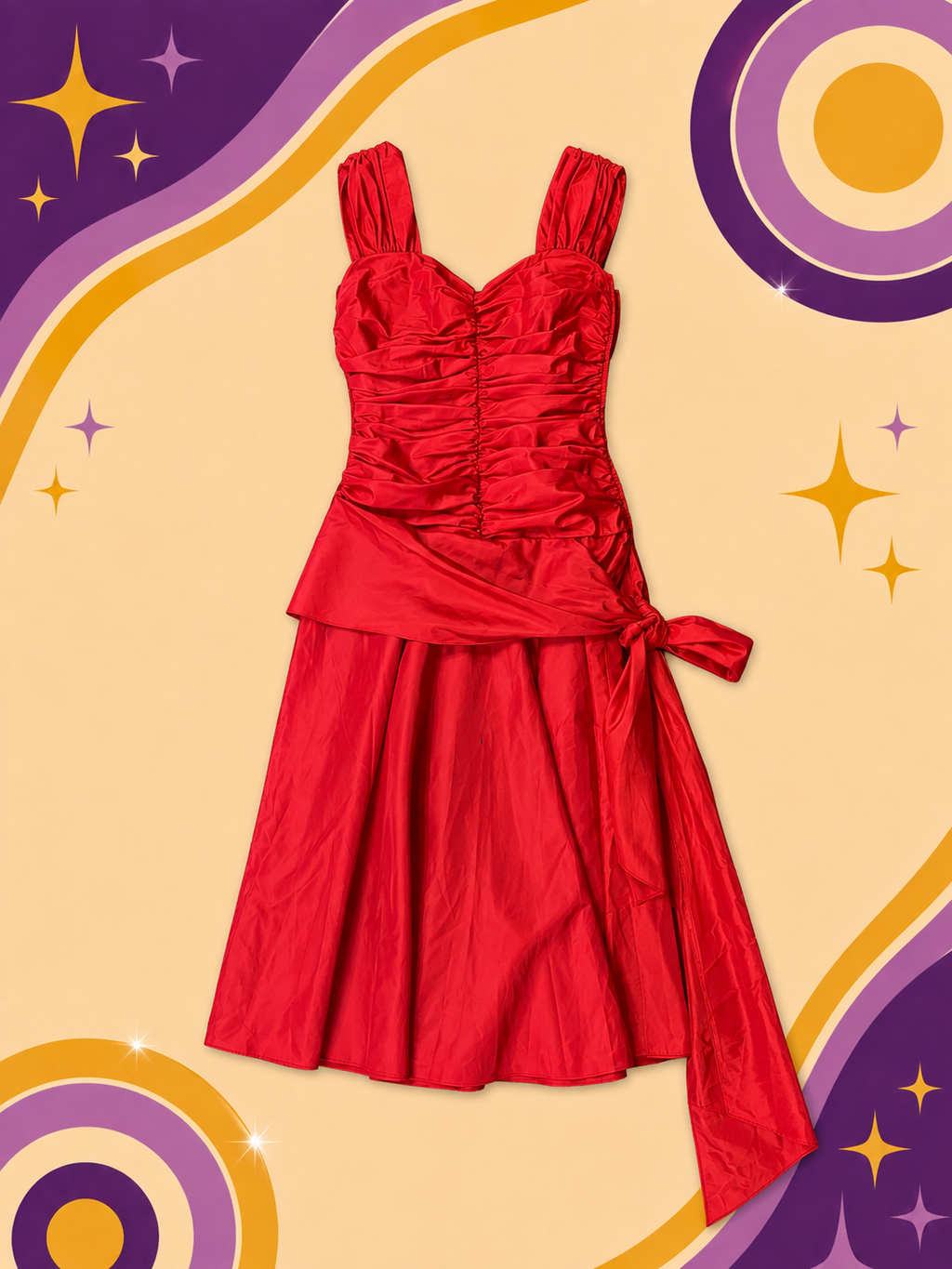 1980's Original Vintage Taffeta Red Halston III 'Prom Dress'
