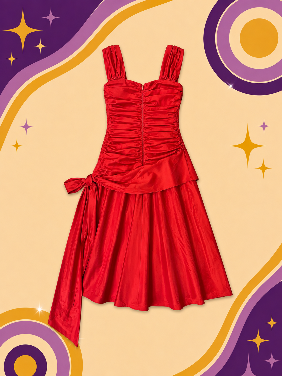 1980's Original Vintage Taffeta Red Halston III 'Prom Dress'