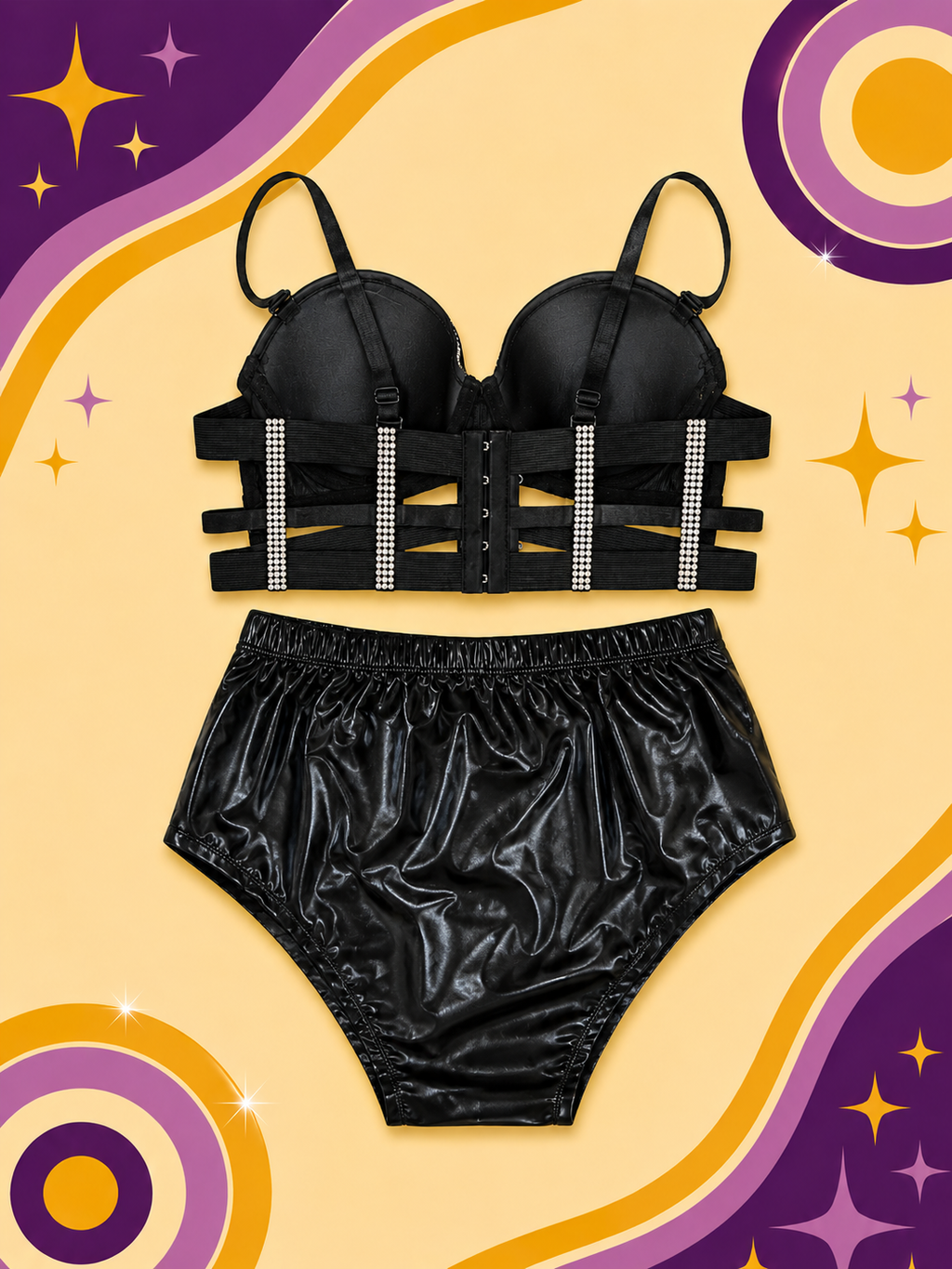 Rhinestone Two-Piece Set Bra and Briefs