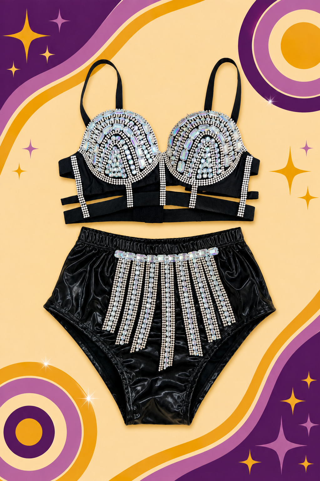 Rhinestone Two-Piece Set Bra and Briefs