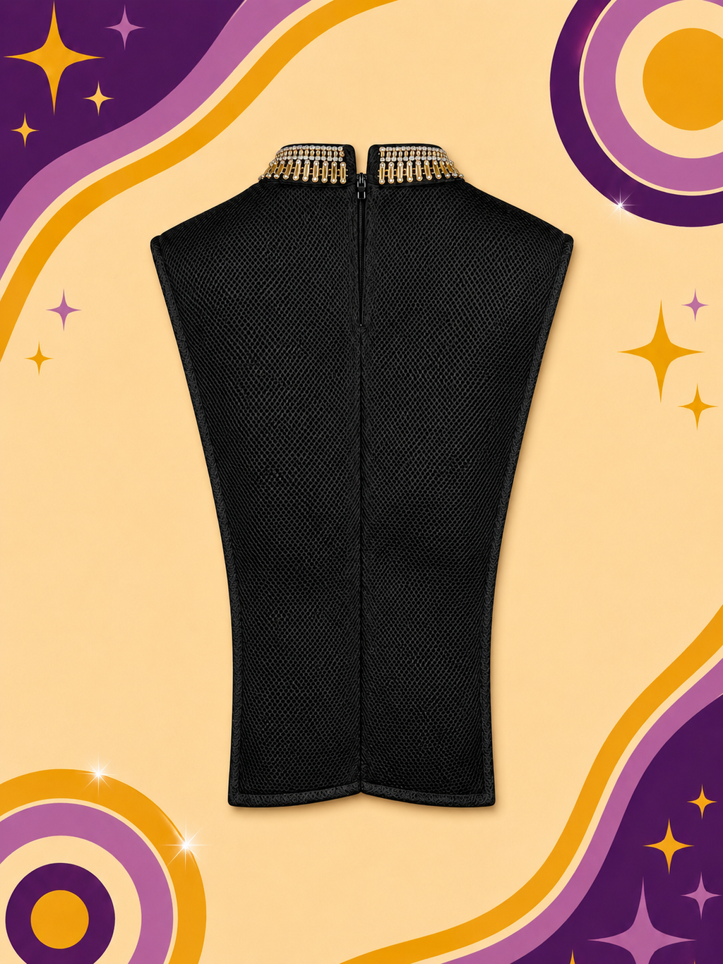 Embellished Black Vest-Piece with gold Rhinestones