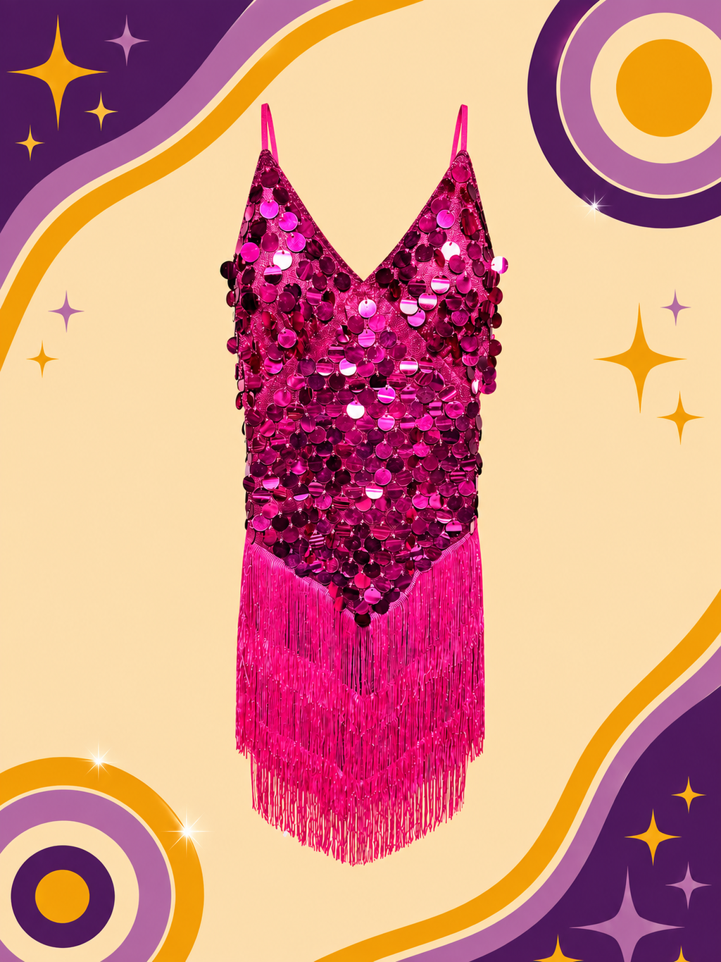 Gold Sequin Black Tassel Fringe Showgirl Dress