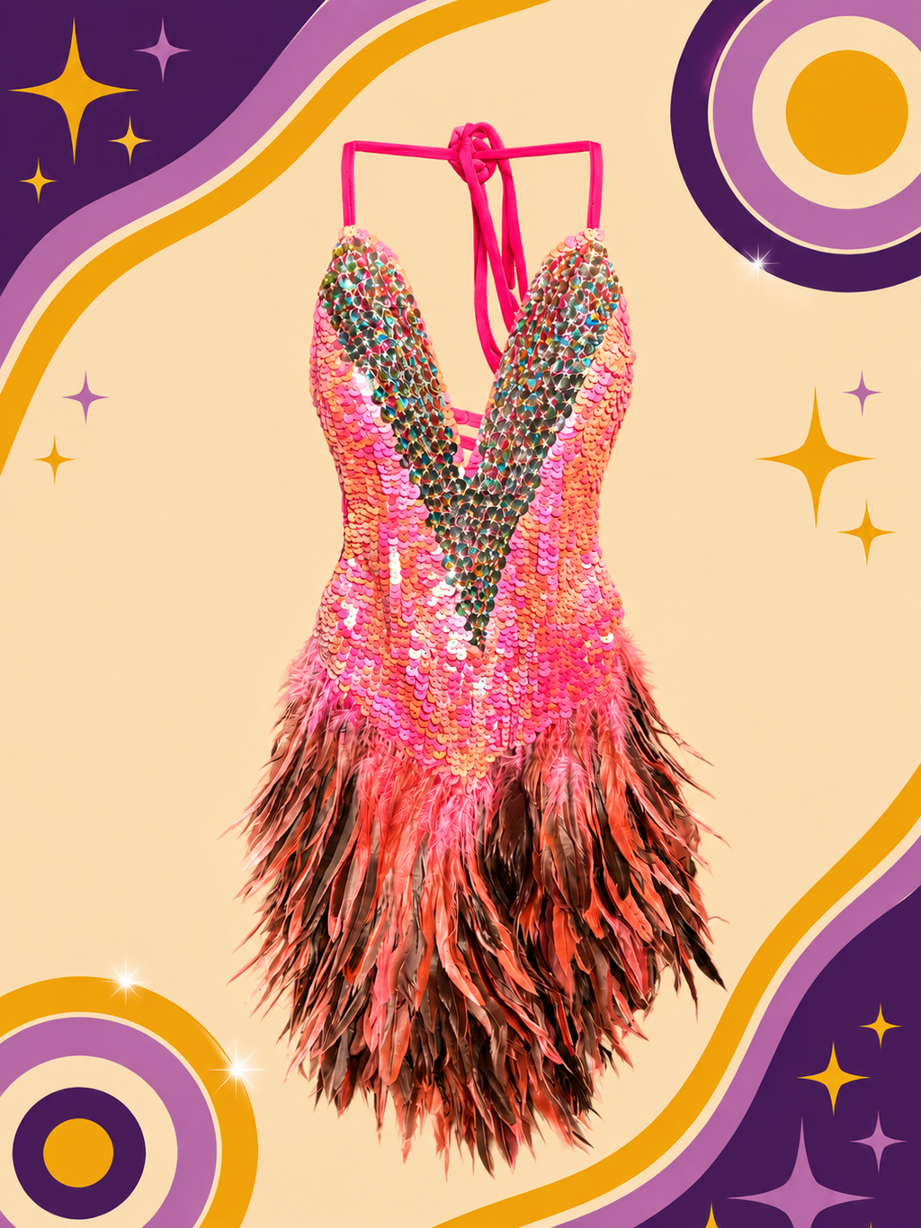 Hand Made Pink Showgirl Dress with Sequins and Feathers