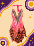 Hand Made Pink Showgirl Dress with Sequins and Feathers