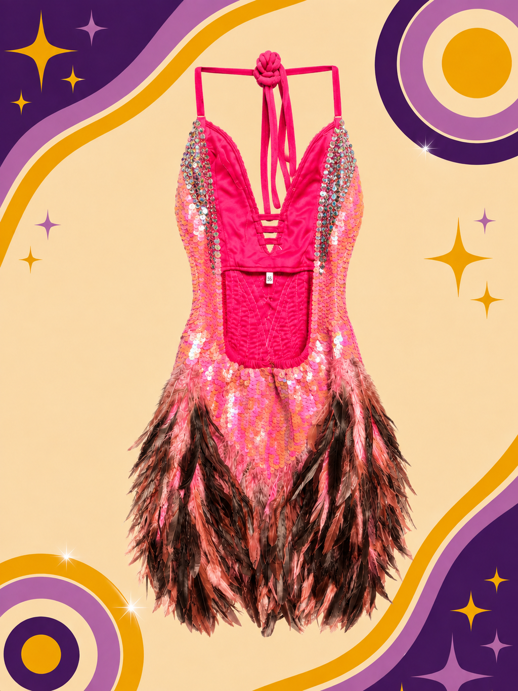 Hand Made Pink Showgirl Dress with Sequins and Feathers