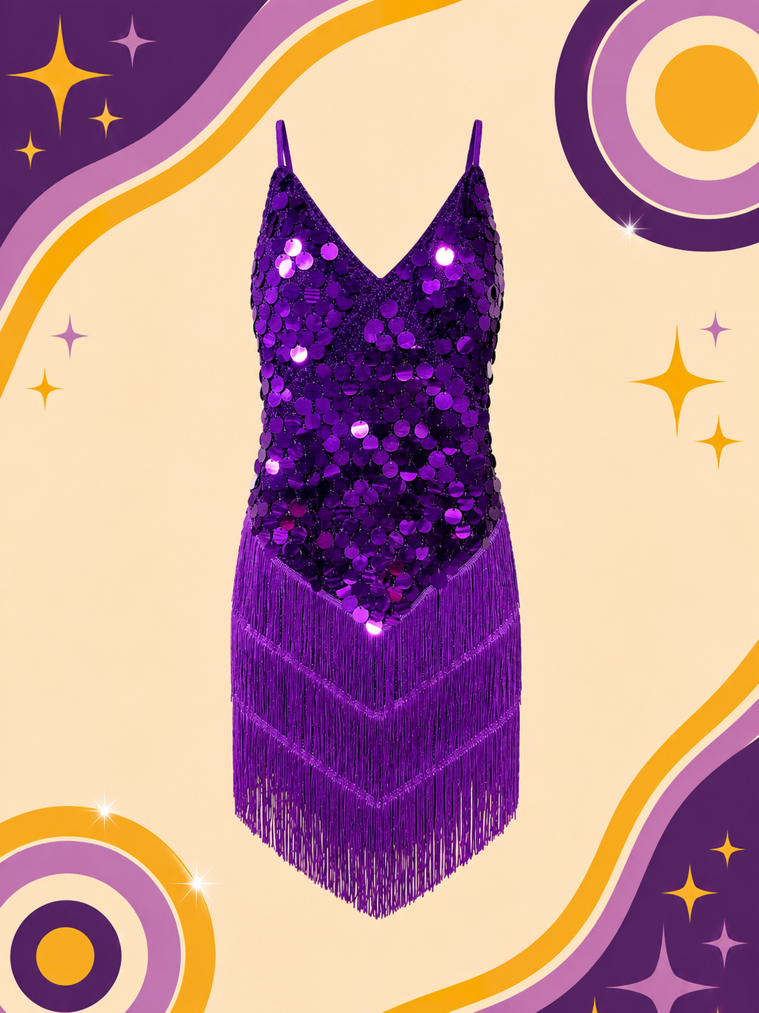 Gold Sequin Black Tassel Fringe Showgirl Dress