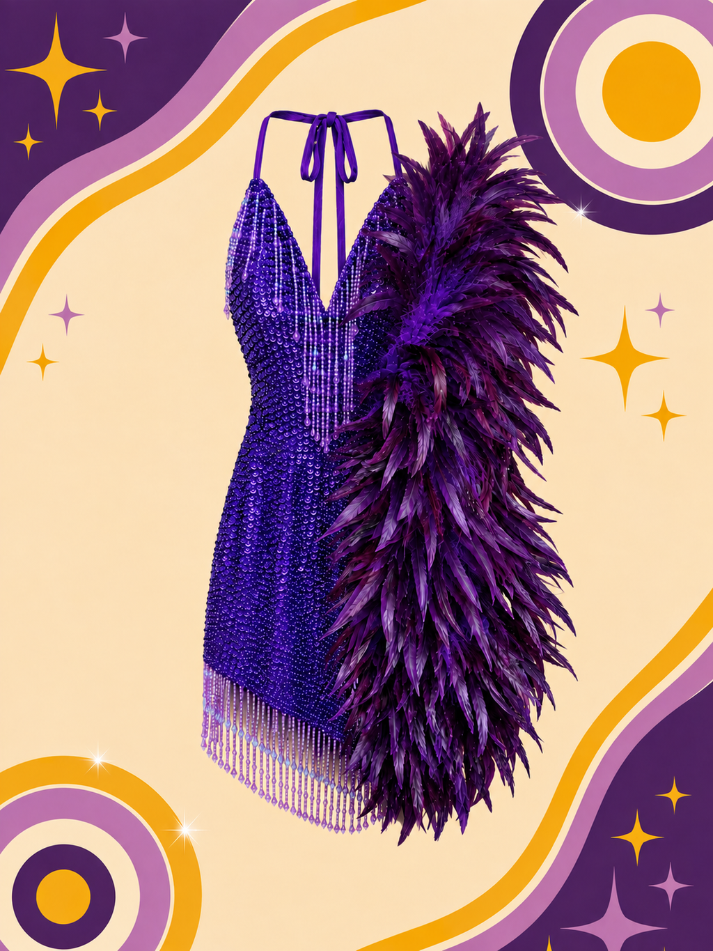 Hand Made Purple Showgirl Dress With Sequins and Feathers