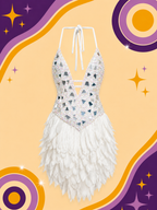 Hand Made White Showgirl Dress with Sequins and Feathers
