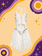 Hand Made White Showgirl Dress with Sequins and Feathers