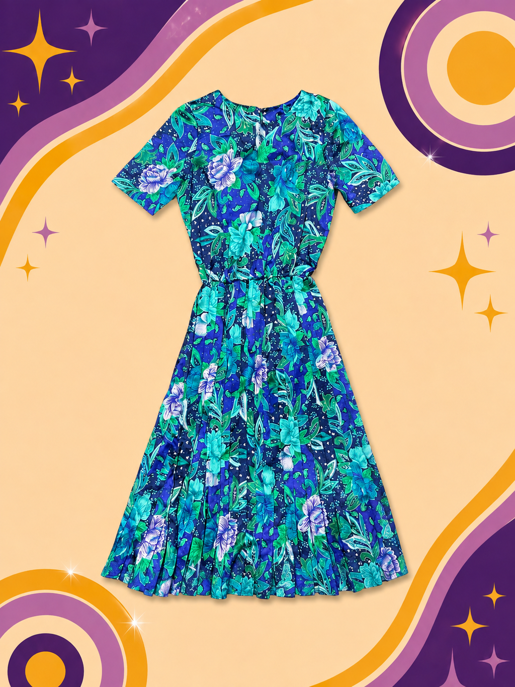 1980's Original Vintage Floral Satin Dress