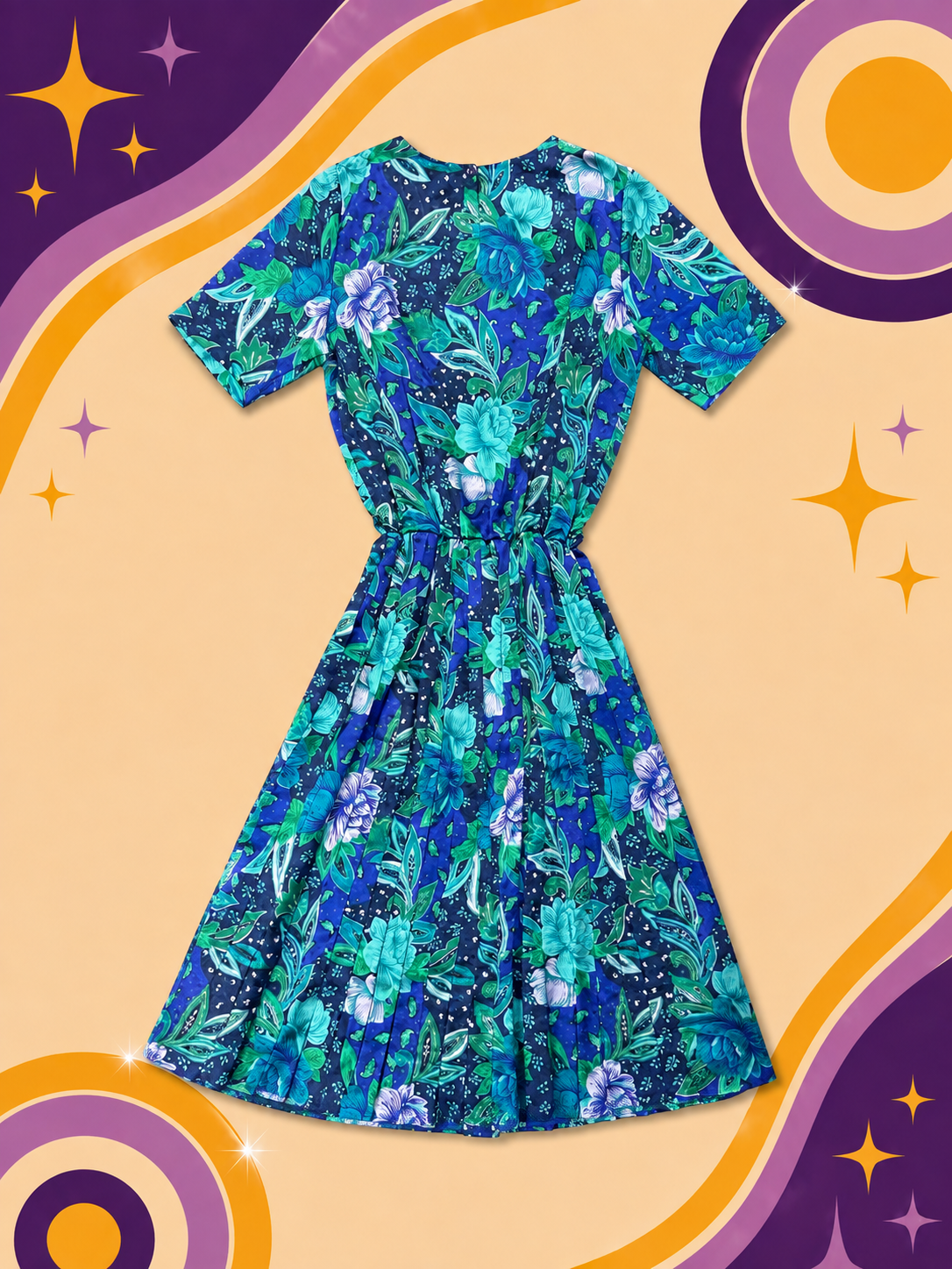 1980's Original Vintage Floral Satin Dress