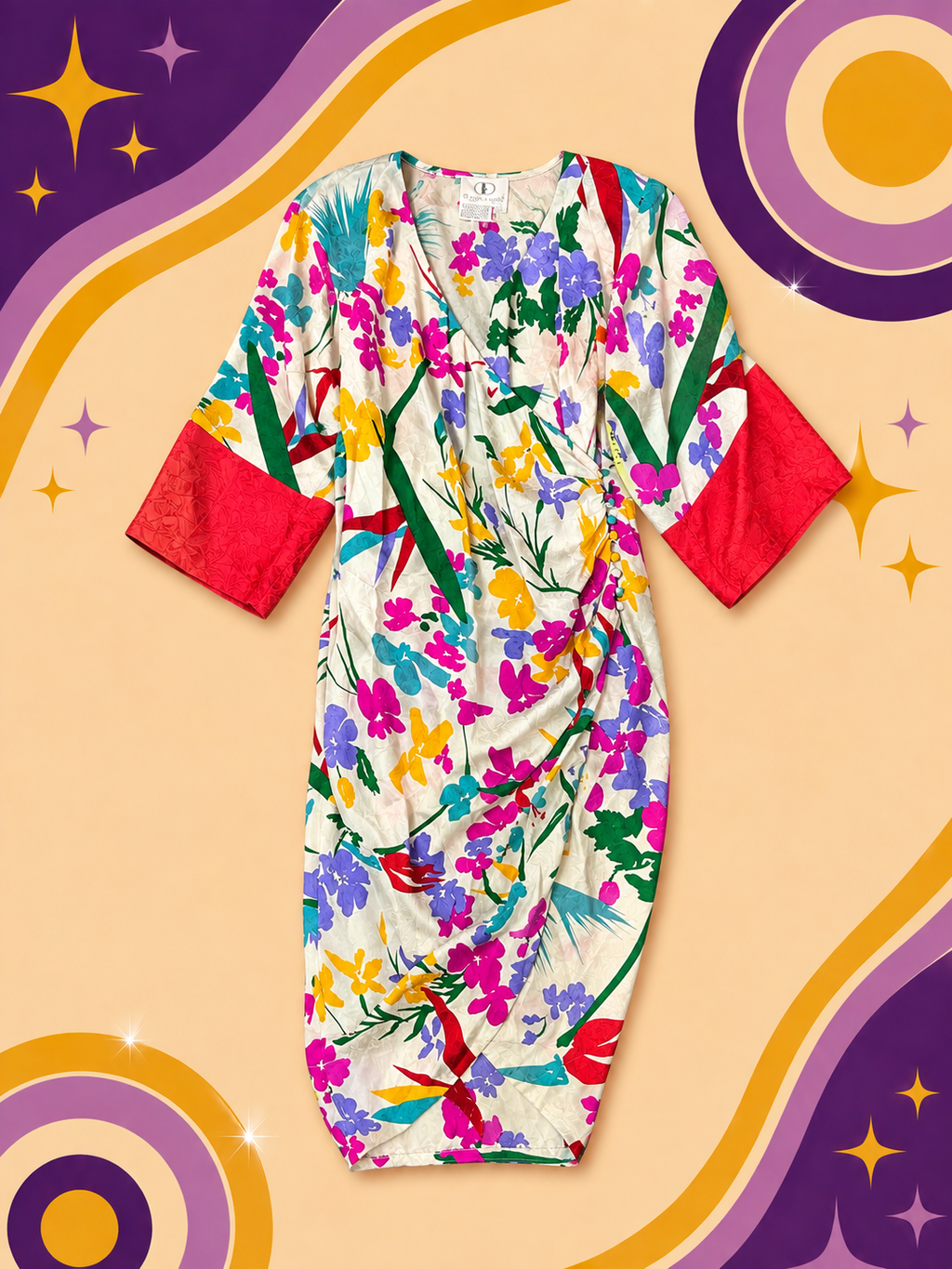 1980's Original Vintage Silk Flora Kong Dress