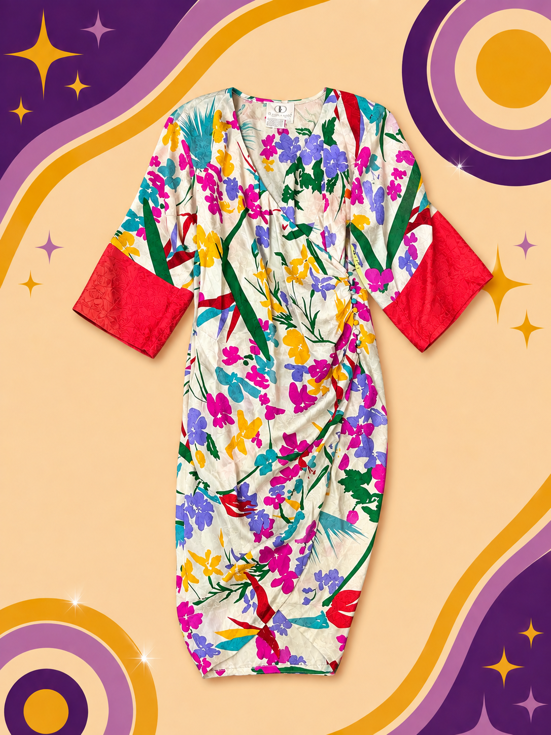 1980's Original Vintage Silk Flora Kong Dress