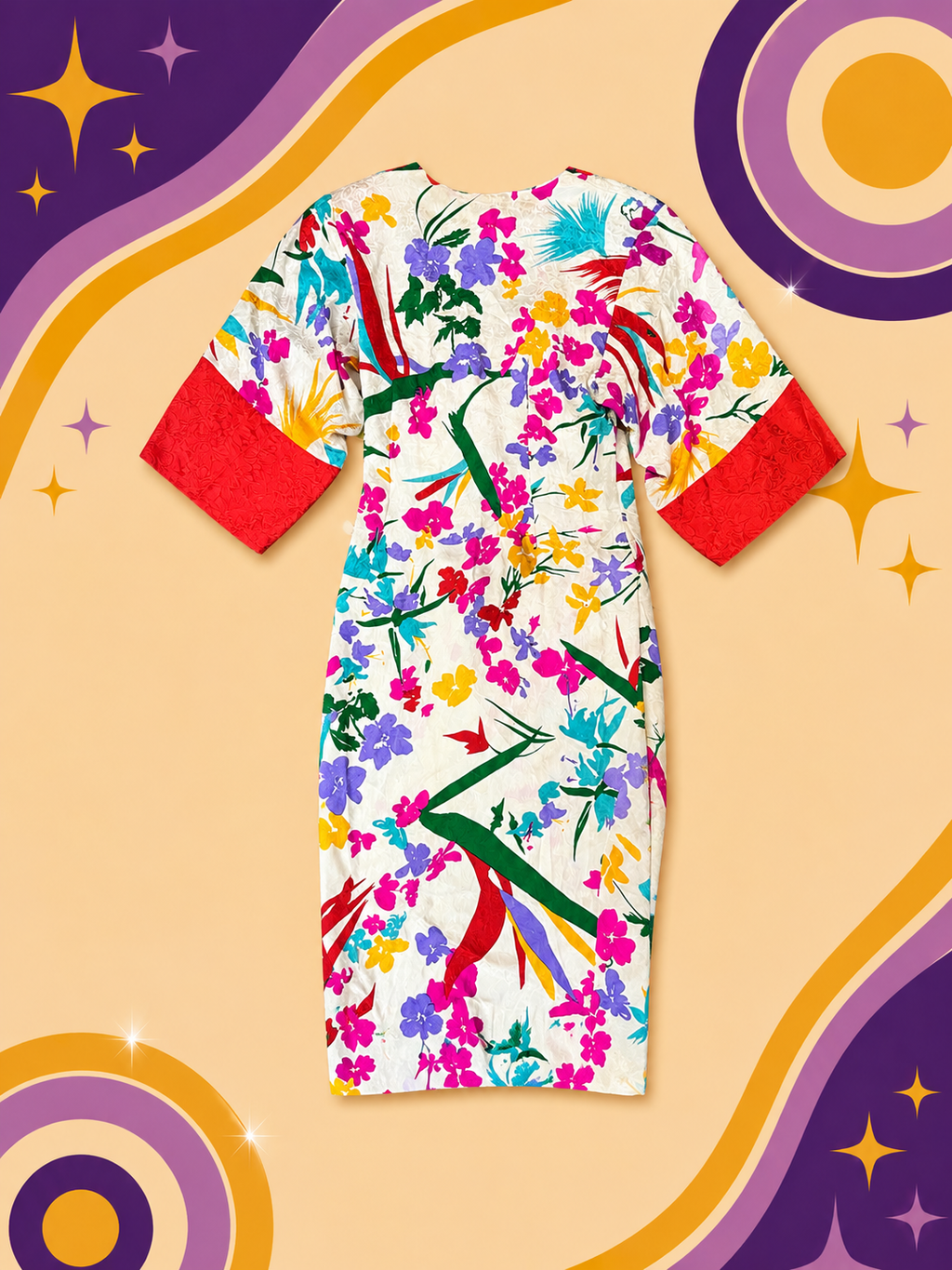 1980's Original Vintage Silk Flora Kong Dress