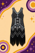 1920's Inspired Black and Silver tassel Dress
