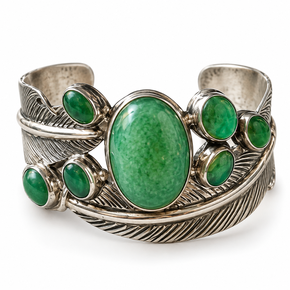 Handcrafted 826 Sterling Silver Bracelet With Jade Stone Detailing