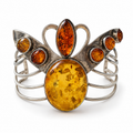 Handcrafted 925 Sterling Silver Bracelet With Amber Stone Detailing