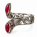 Handcrafted 925 Sterling Silver Bracelet With Maroon Stone Detailing