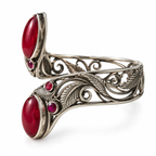 Handcrafted 925 Sterling Silver Bracelet With Maroon Stone Detailing