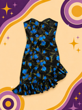 1980's Original vintage Blue Rose Strapless Dress