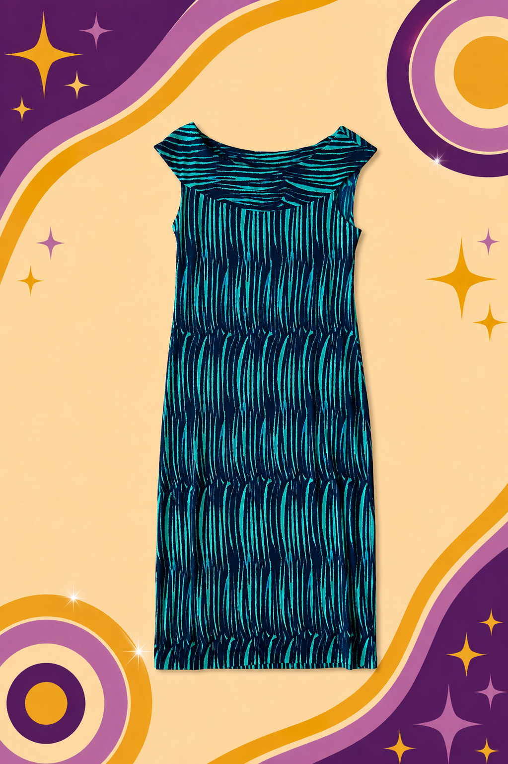 1990's Sacha Drake Blue Stripe Print Dress