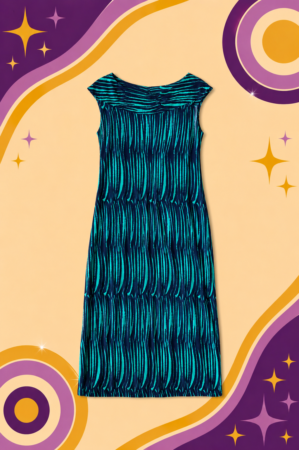 1990's Sacha Drake Blue Stripe Print Dress