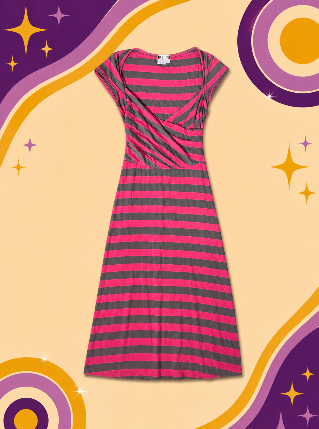 1990's Filo Stripe Pattern Tie Back Dress