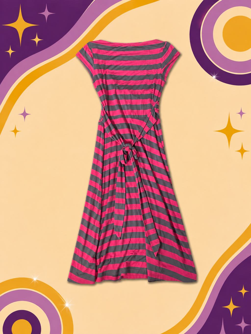 1990's Filo Stripe Pattern Tie Back Dress