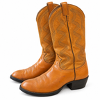 Genuine Leather Tony Lama Cowboy Boot M9 Caramel Brown With Blue Stitching