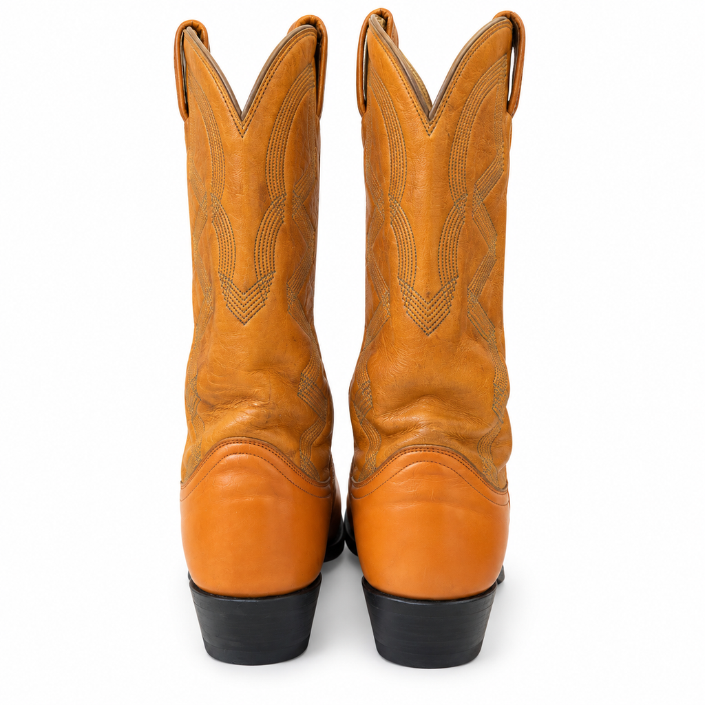 Genuine Leather Tony Lama Cowboy Boot M9 Caramel Brown With Blue Stitching